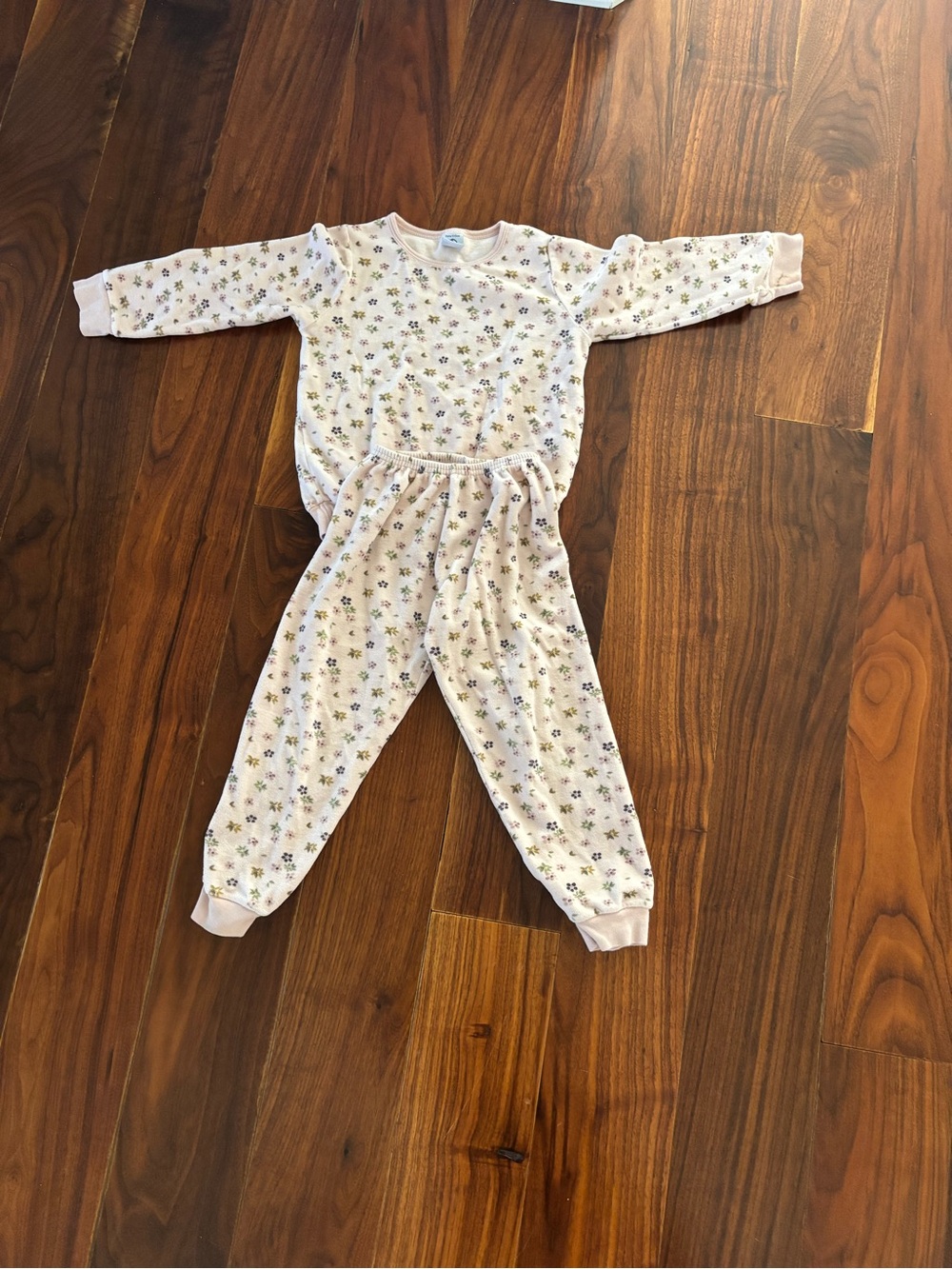 Petit Bateau Pale Pink Velour Floral Sleep Set